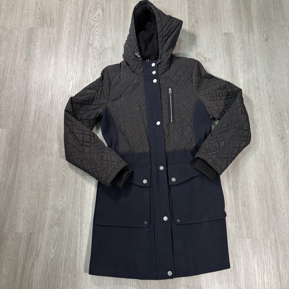 Lucky Brand Women's‎ Quilted Panel Hooded Coat Cinched Waistline M